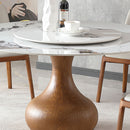 Round Modern Marble Dining Table (Table Only) - Walnut / White