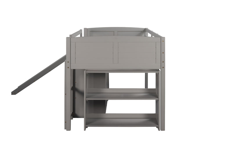 Loft Low Bed With Cabinets, Shelves And Slide