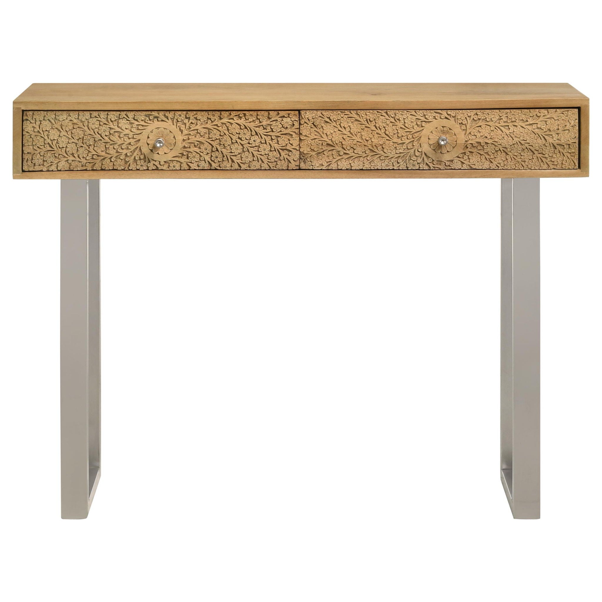Draco 2-drawer Console Table Hand Carved Details Natural - Atlantic Fine Furniture Melbourne FL