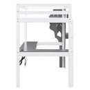 Twin Size Loft Bed with L-shaped Desk,Tree Shape Bookcase and Charging Station, White+Gray