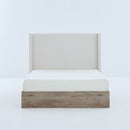 Shelton - Queen Upholstered Wingback Bed With 54" High Headboard - Ivory / Light Gray / Camel Oak