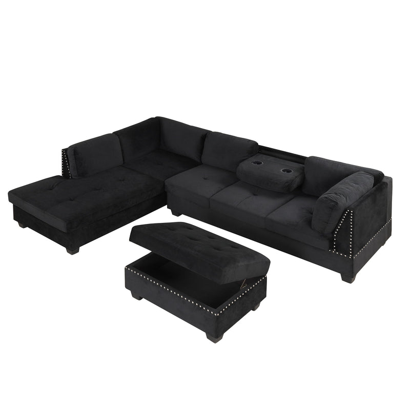 Reversible Sectional Sofa Space Saving With Storage Ottoman Rivet Ornament L-Shape Couch For Small Or Large Space Dorm Apartment