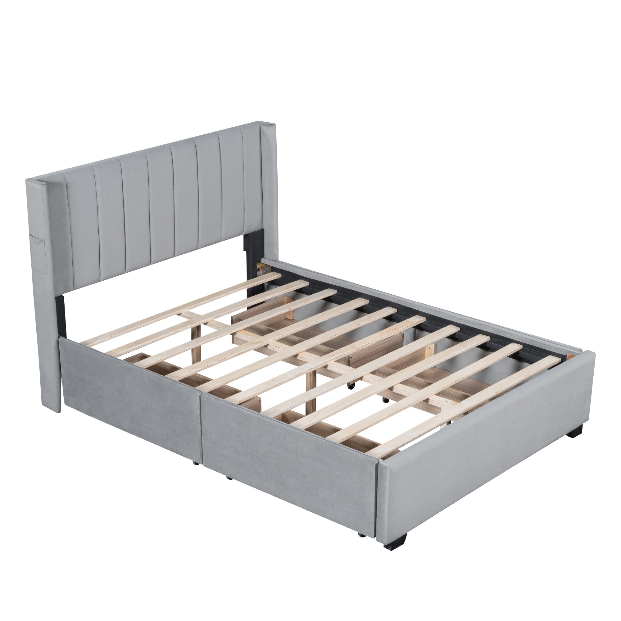 Full Size Upholstered Bed with 4 Drawers, Gray - Atlantic Fine Furniture Melbourne FL