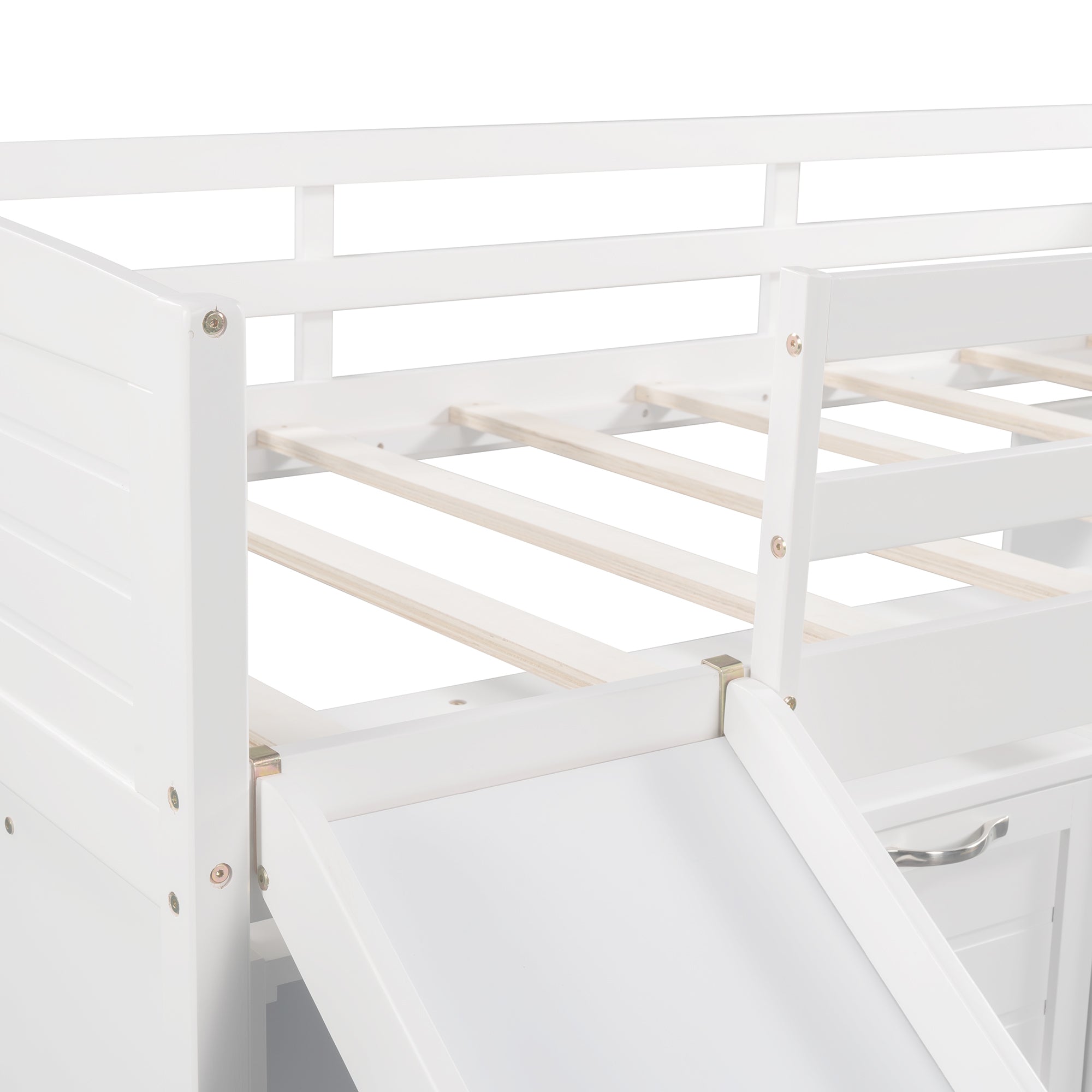 Low Twin Size Loft Bed with Cabinets, Shelves and Slide - White(OLD SKU :LP000503AAK) - Atlantic Fine Furniture Melbourne FL