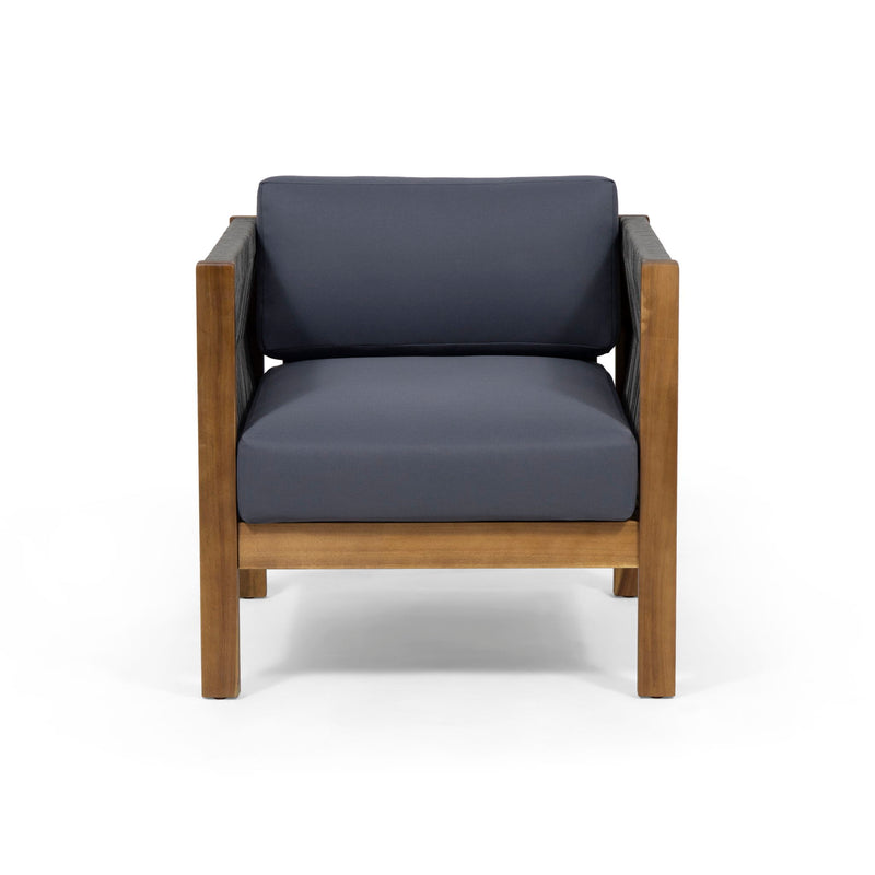 Outdoor Club Chair With Rattan Rope Wave - Dark Gray