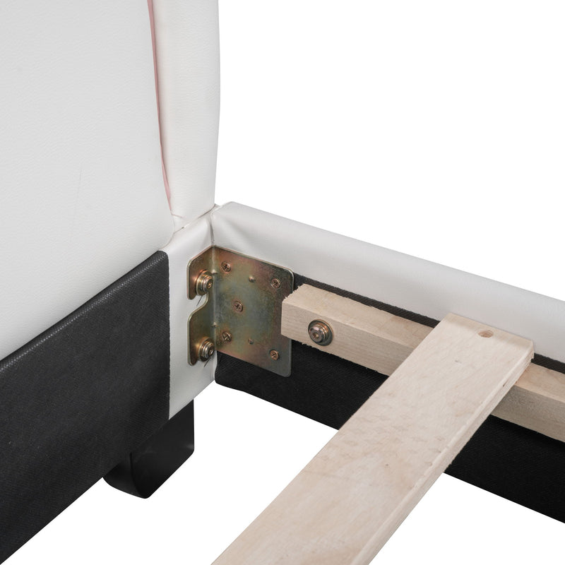 Upholstered Leather Platform Bed With Rabbit Ornament