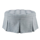 Skirted Tufted Round Ottoman With Button Top - Gray