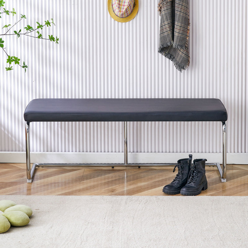 Shoe Changing Bench With Silver Metal Legs For Versatile Use - Black