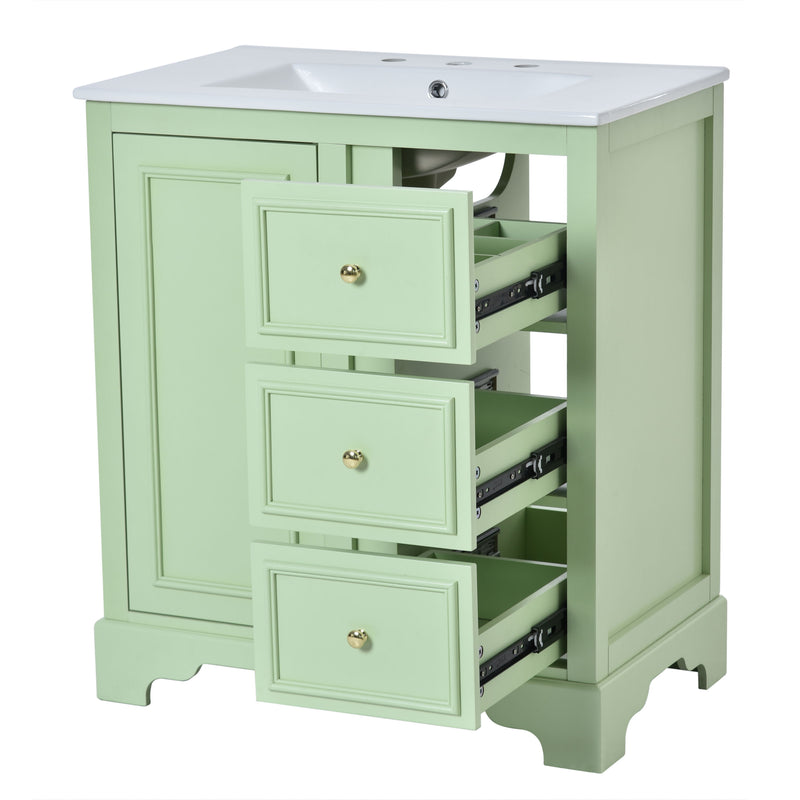 Bathroom Vanity Cabinet With Ceramic Basin, 3 Drawers And Adjustable Shelves