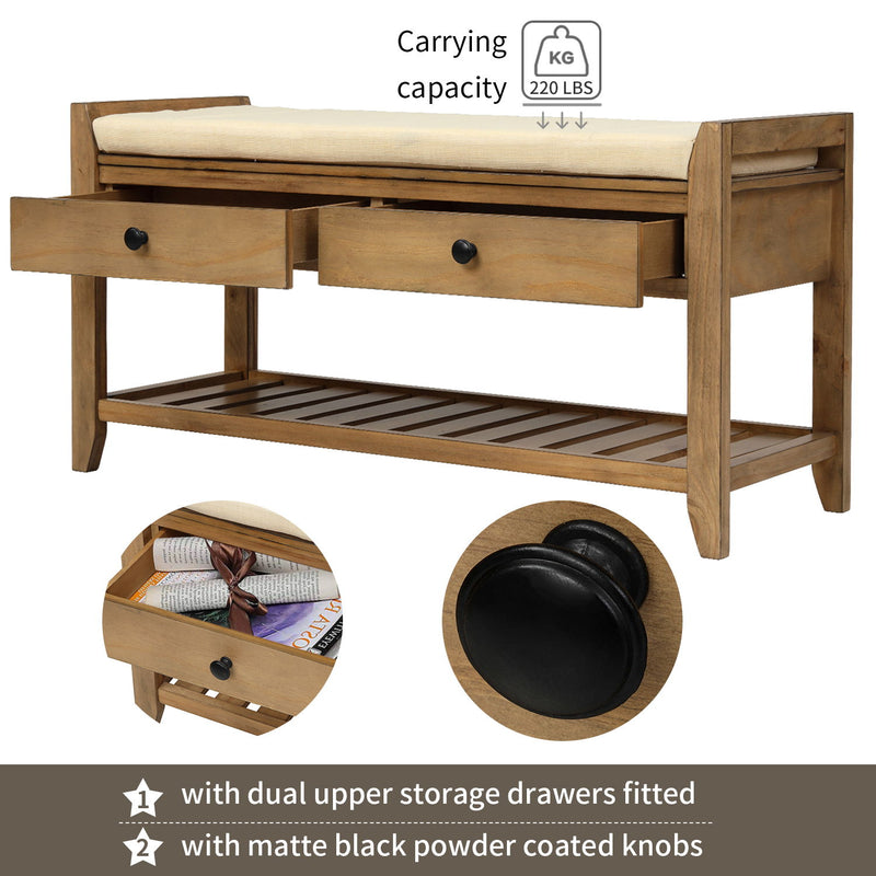 Multipurpose Entryway Shoe Rack With Cushioned Seat And Drawers