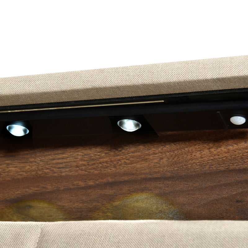 Full size Upholstered Platform Bed with Storage Headboard, Sensor Light and a set of Sockets and USB Ports, Linen Fabric, Beige