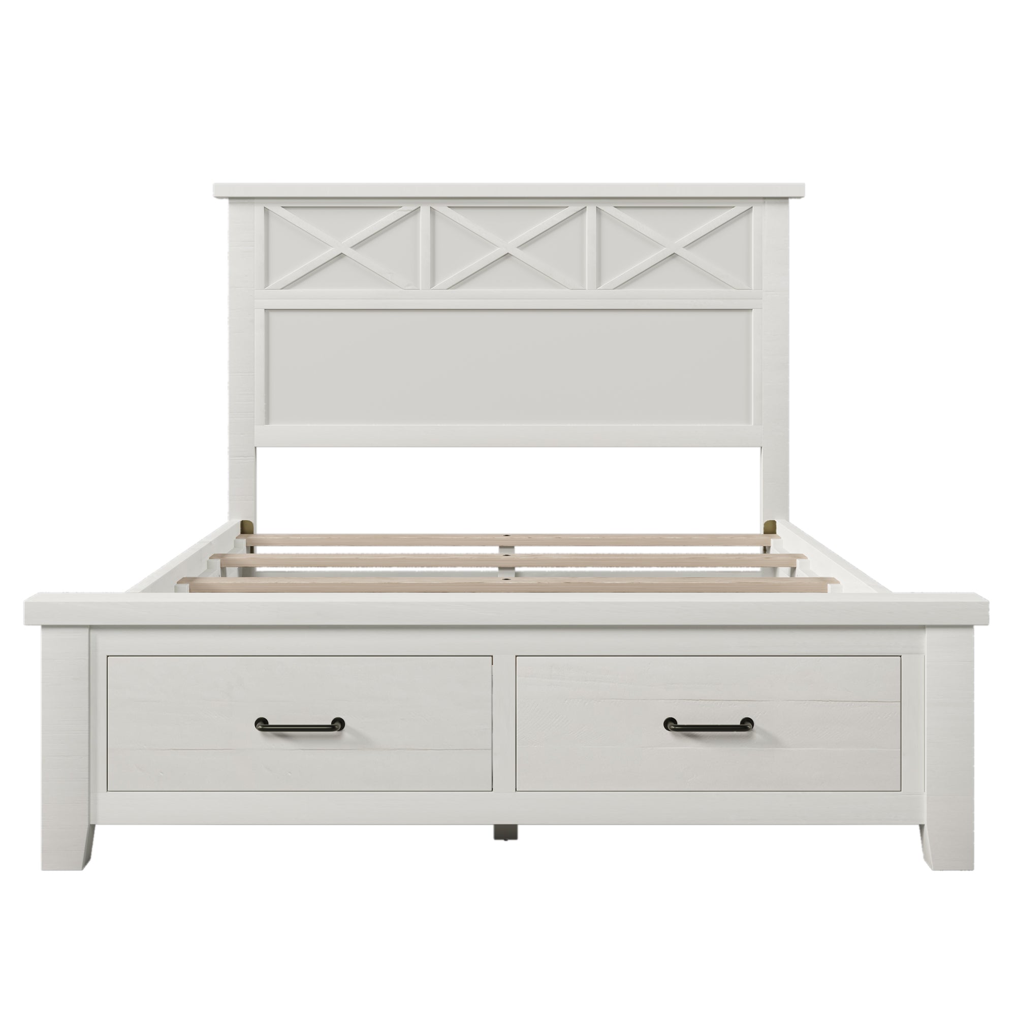 Rustic Farmhouse Style Whitewash Queen Storage Panel Bed with Two Drawers, White(old sku:BS301592AAK) - Atlantic Fine Furniture Melbourne FL