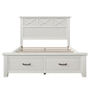 Rustic Farmhouse Style Whitewash Queen Storage Panel Bed with Two Drawers, White(old sku:BS301592AAK)