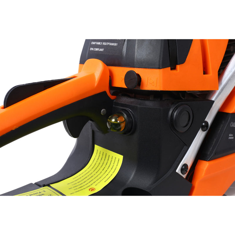 62Cc Gas Powered Chainsaw 22" 2 Cycle Petrol Handheld Chain Saw Epa Compliant For Wood Cutting Aluminium - Orange