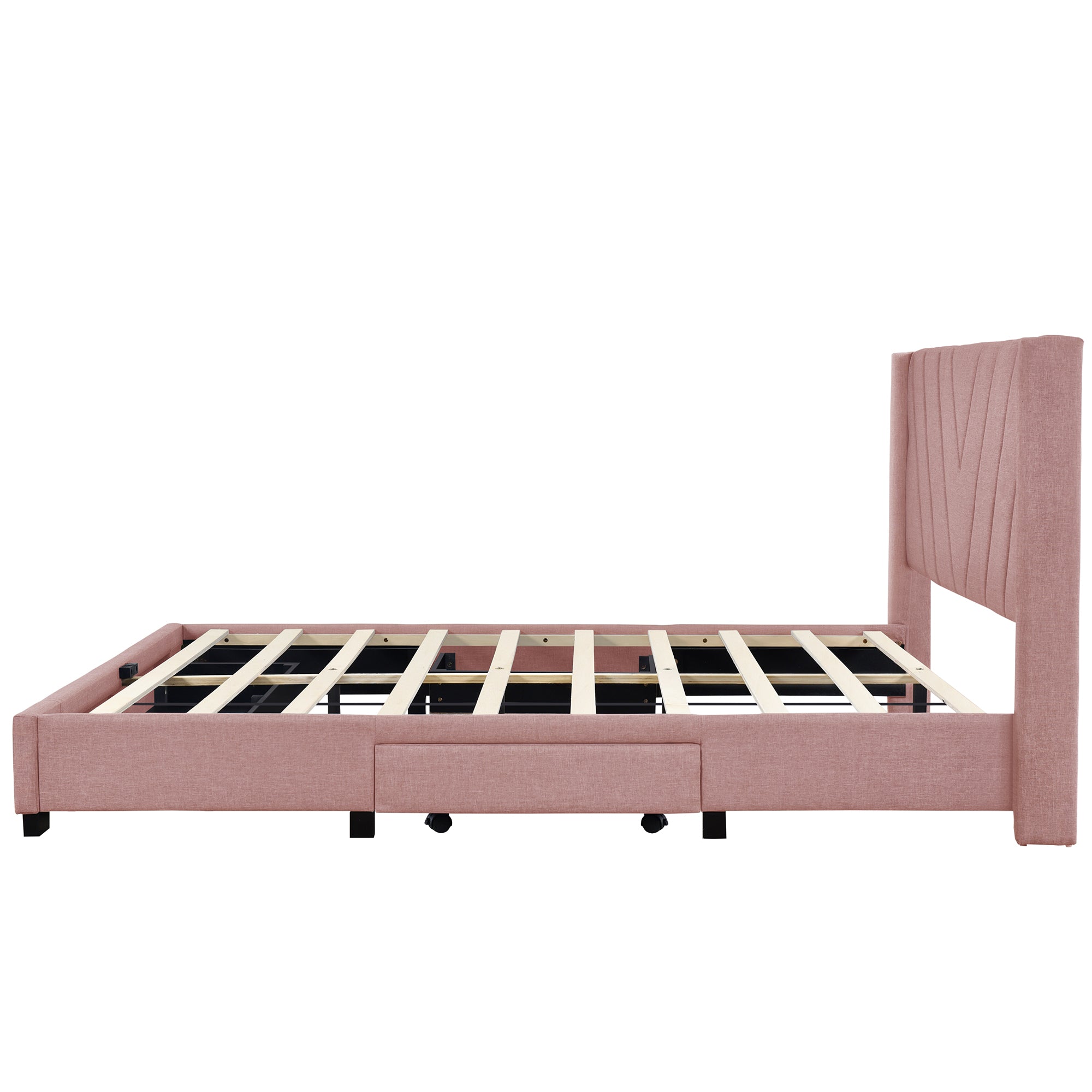 Queen Size Storage Bed Linen Upholstered Platform Bed with 3 Drawers (Pink) - Atlantic Fine Furniture Melbourne FL