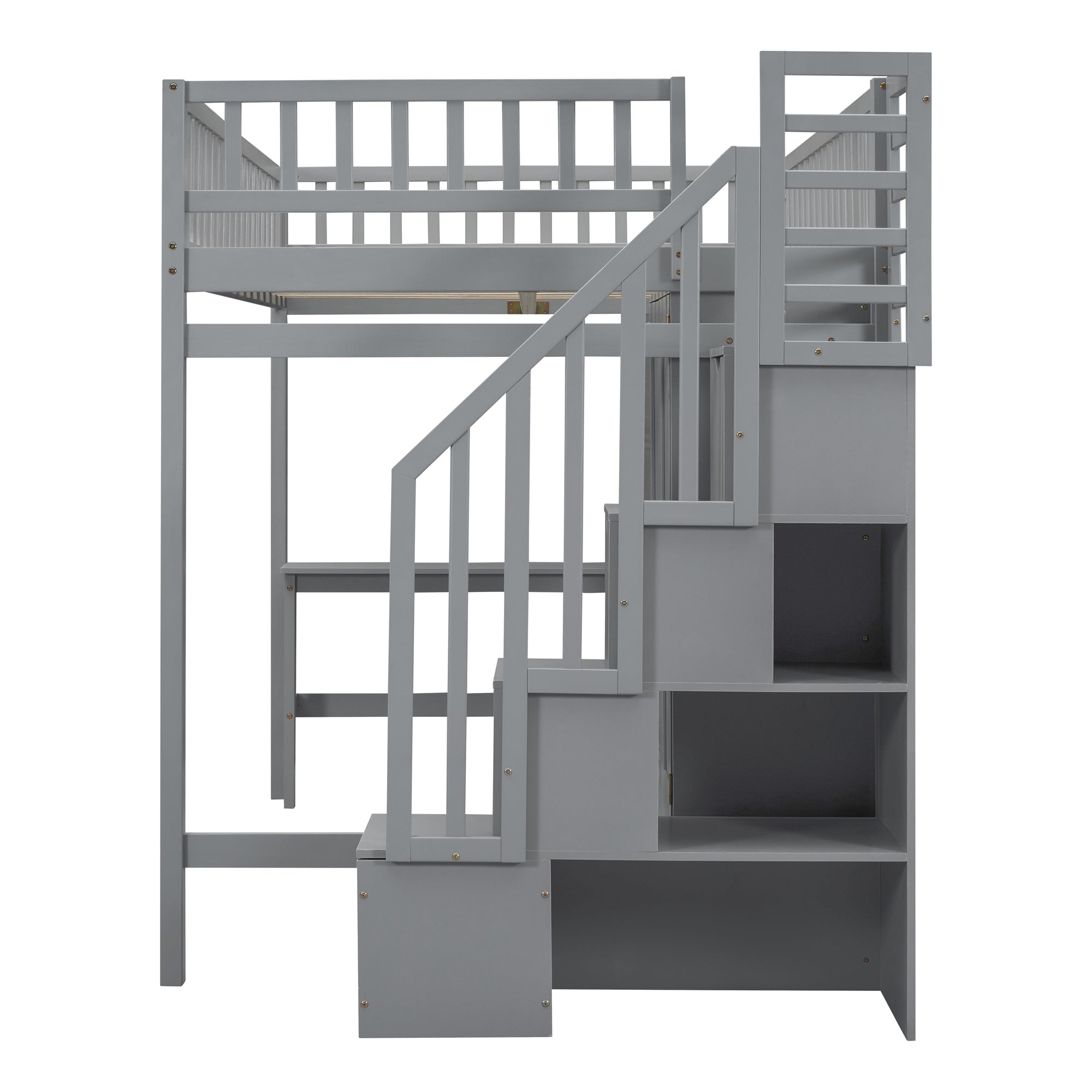 Full size Loft Bed with Bookshelf,Drawers,Desk,and Wardrobe-Gray - Atlantic Fine Furniture Melbourne FL