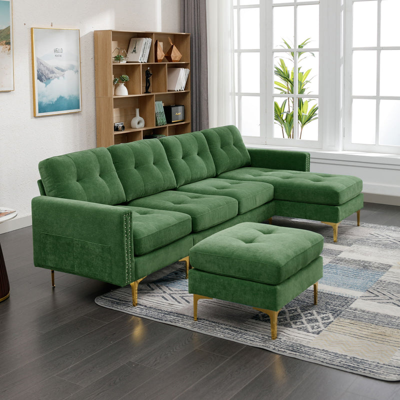 L-Shape Convertible Sectional Sofa Couch With Movable Ottoman For Living Room