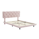 Full Size Upholstered Bed with Light Stripe, Floating Platform Bed, Linen Fabric,Pink