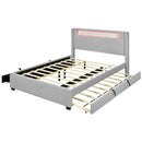 Full Size Upholstered Platform Bed with LED Frame, with Twin  Size Trundle and 2 drawers, Teddy Fleece, Gray