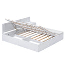 Full Size Wood Storage Hydraulic Platform Bed with Twin Size Trundle, Side Table and Lounge, White