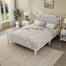 Traditional Style Solid Bed Frame With Upholstered Tufted Headboard, No Box Spring Needed