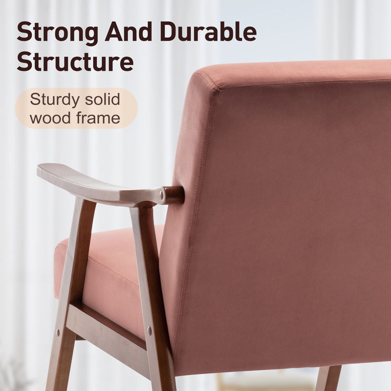 Mid Century Modern Accent Chair With Solid Wood Frame And Extra Thick Backrest