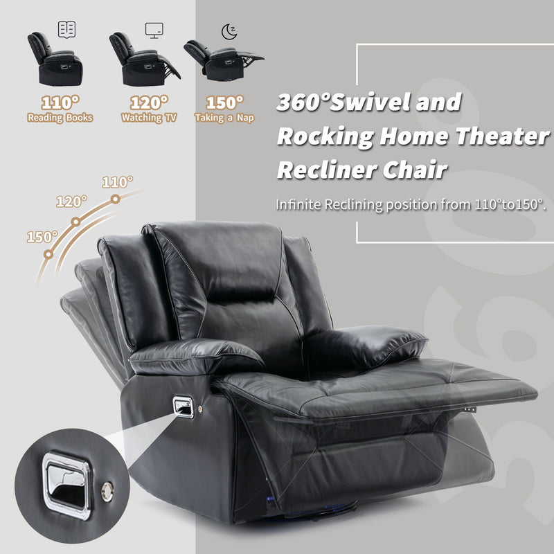 Home Theater Recliner Set Manual Recliner Chair With A LED Light Strip Two Built-In Cup Holders For Living Room