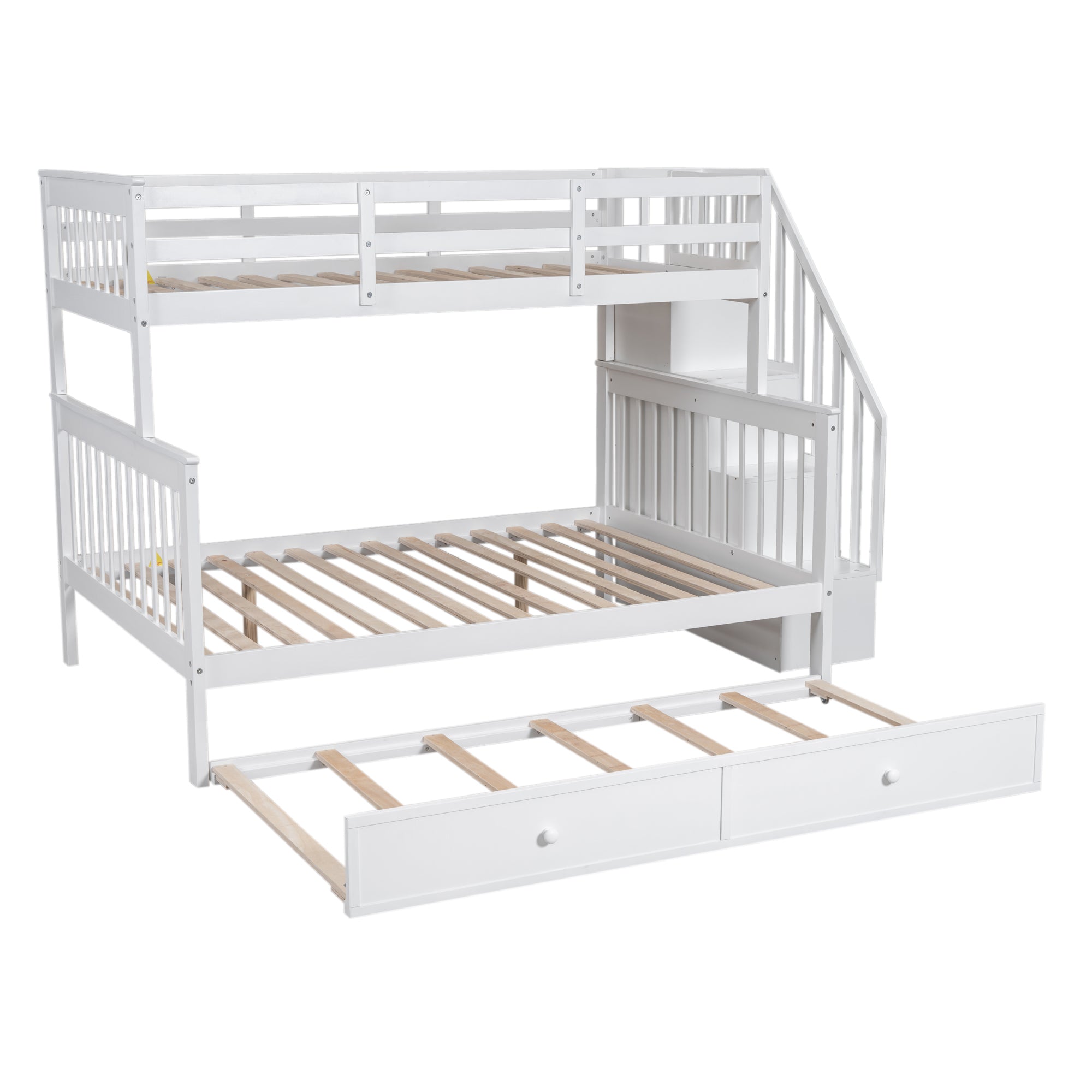 Twin-Over-Full Bunk Bed with Twin size Trundle, Storage and Guard Rail for Bedroom, Dorm, for Adults, White(OLD SKU :LT000119AAK) - Atlantic Fine Furniture Melbourne FL