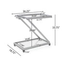 Modern Z Shaped Bar Cart With Tempered Glass Shelves - Silver