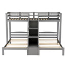 Twin Over Twin & Twin Bunk Bed With Built In Staircase And Storage Drawer - Gray
