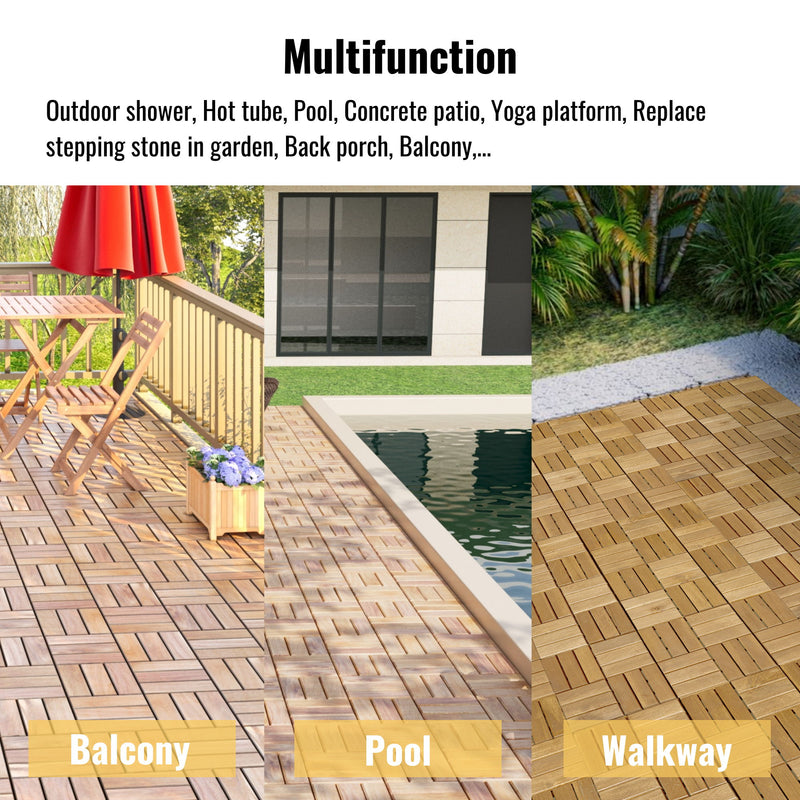 Interlocking Deck Tiles Checker Pattern, Square Acacia Hardwood Outdoor Flooring For Patio, Bancony, Pool Side