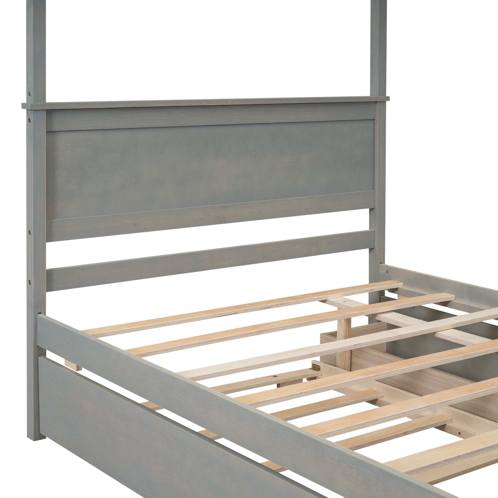 Wood Canopy Bed with Trundle Bed and two Drawers ,Full Size Canopy Platform bed With Support Slats .No Box Spring Needed, Brushed Gray - Atlantic Fine Furniture Melbourne FL