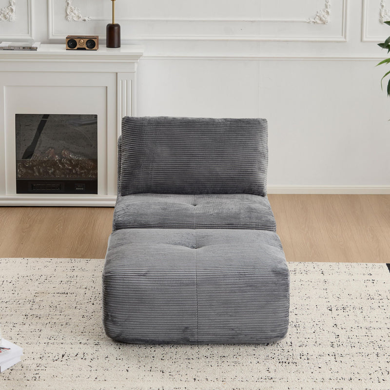 Compressed Sofa, Single Chaise Longue, Movable Ottoman For Living Room - Gray