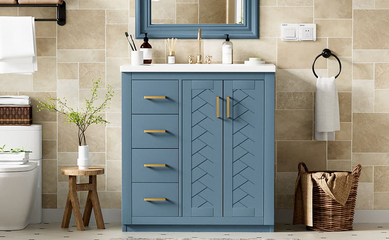 Ceramic Sink Combo, Freestanding Vanity Set With 3 Drawers & Soft Closing Doors