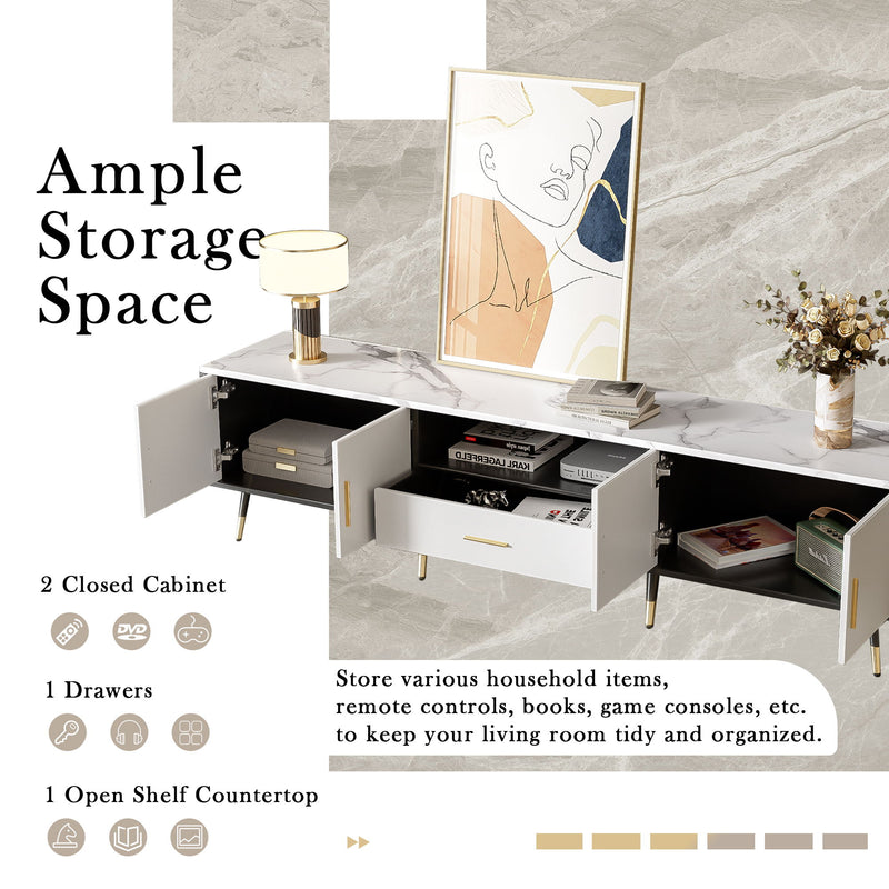 Modern TV Stand With 2 Cabinets & Open Compartments, Entertainment Center For Tvs Up To 80''