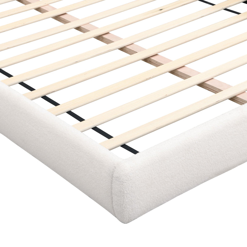 Queen Arched Bed With Small Table, Floor Standing Design - Beige