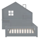 Full Size House Bed with Window and Bedside Drawers, Platform Bed with Shelves and a set of Sockets and USB Port, Gray