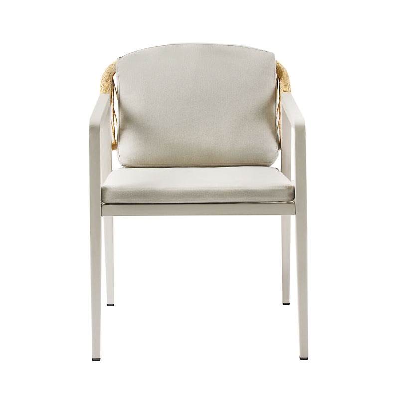 Outdoor Dining Set Acacia Wood Table With 6 Rattan Iron Chairs - Black / Natural / Gray