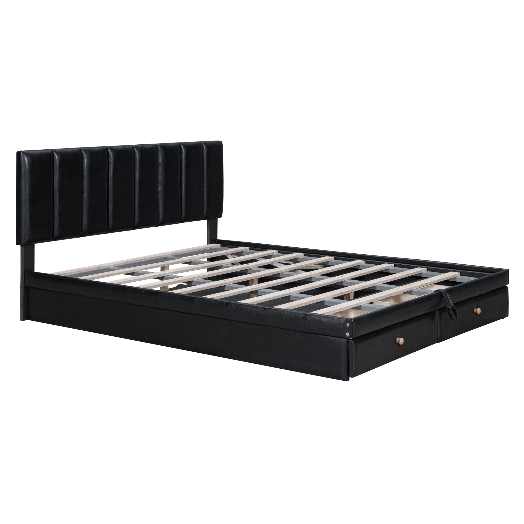 Queen Size Upholstered Bed with Hydraulic Storage System and Drawer, Black - Atlantic Fine Furniture Melbourne FL