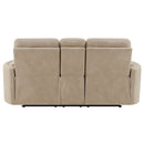 Elison - Motion Loveseat With Console - Dark Beige Polish Microfiber