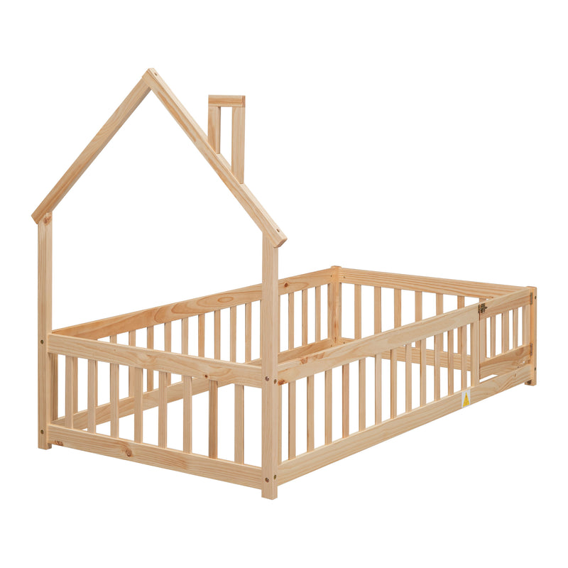 House-Shaped Headboard Floor Bed With Fence