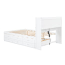 Full Size Platform Bed With Trundle, Drawers, USB Ports And Built In Shelves - White