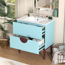 Bathroom Vanity Cabinet With Ceramic Sink Combo Set, Frame Modern Bathroom Storage Cabinet With 2 Drawers - Blue