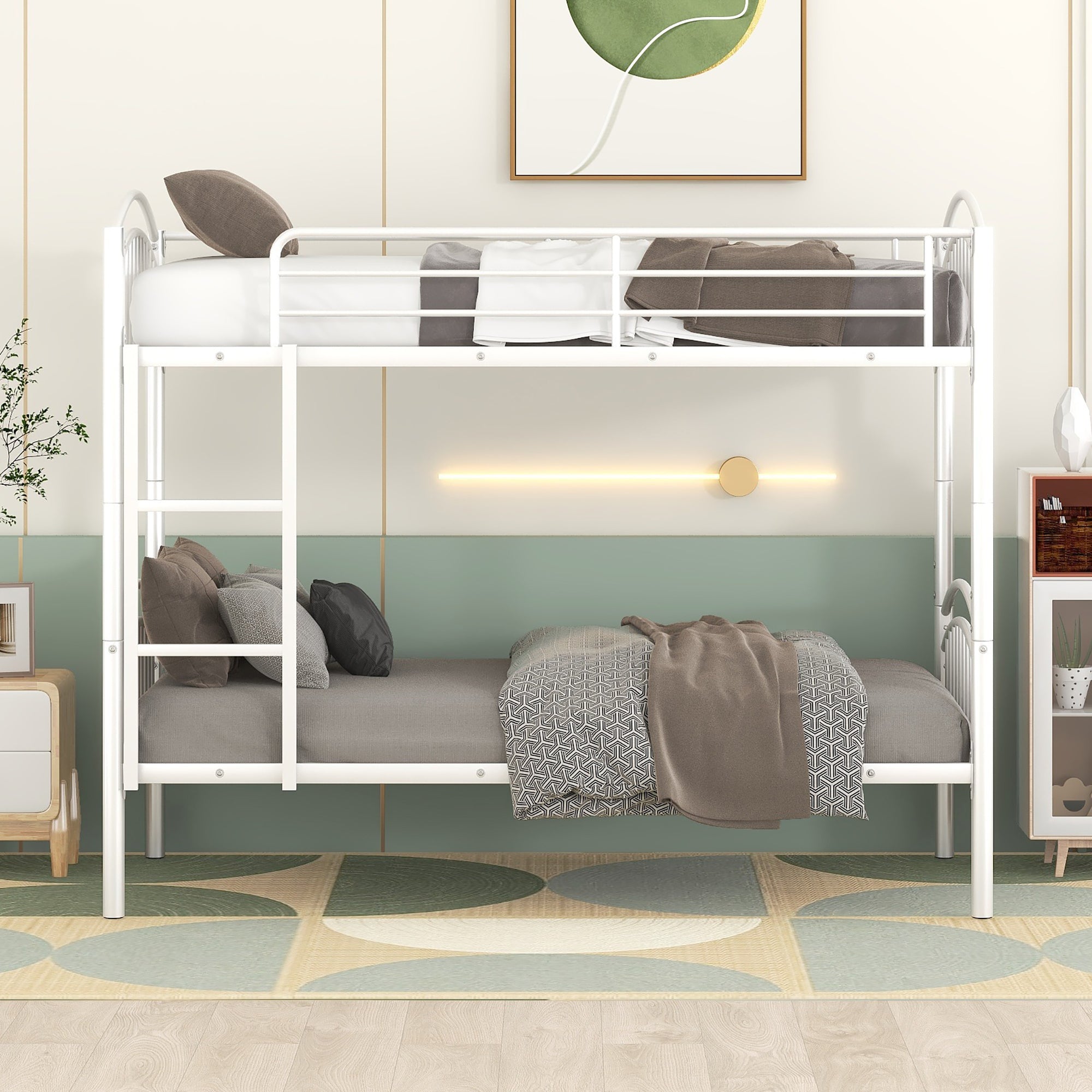 Twin Over Twin Metal Bunk Bed,Divided into Two Beds(White){OLD SKU:MF280424AAK} - Atlantic Fine Furniture Melbourne FL