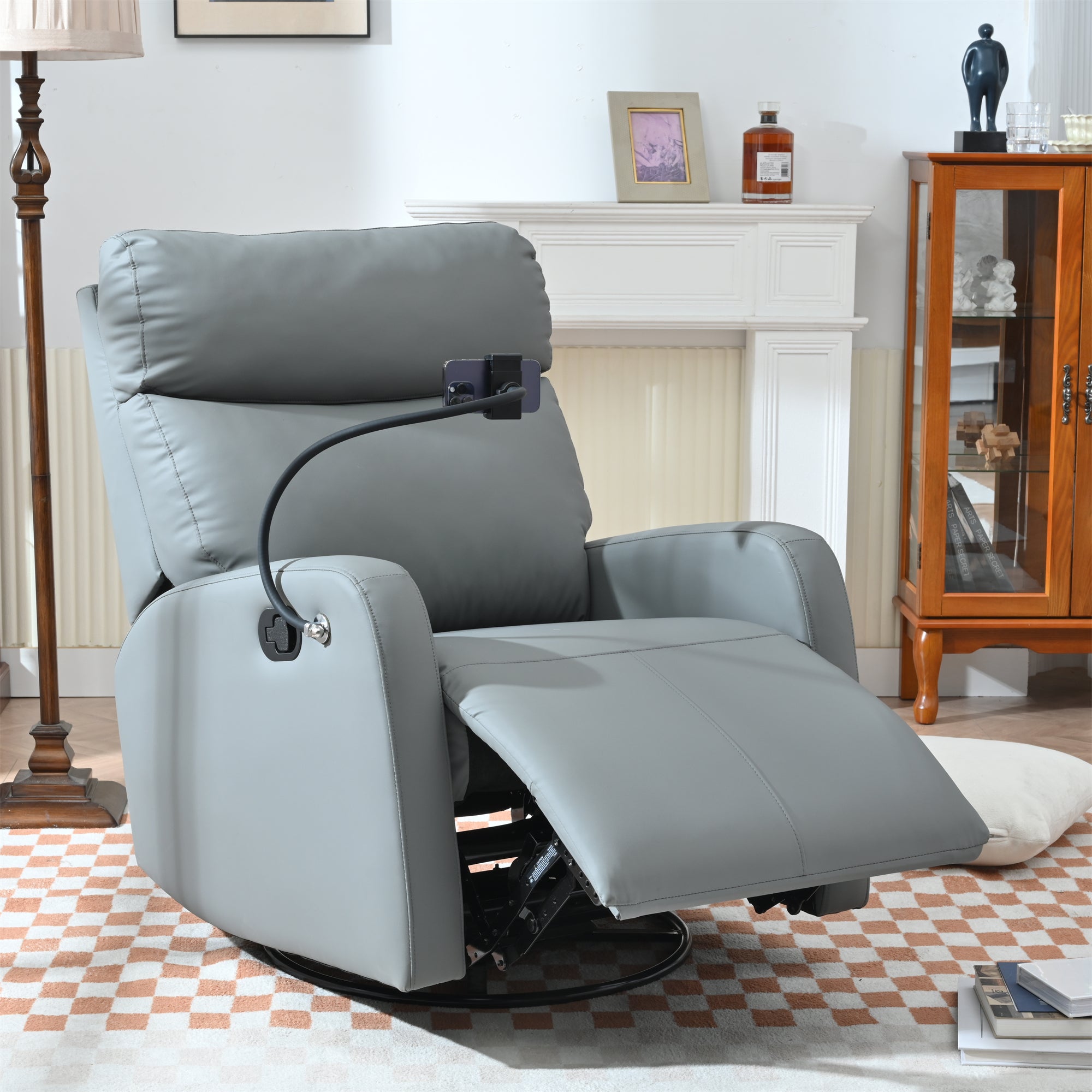 Swivel Rocker Recliner Chair,360 Degree Nursery Rocking Chair,Glider Chair,Modern Small Rocking Swivel Recliner Chair for Bedroom,Living Room Chair Home Theater Seat,Phone Holder(Blue-gray) - Atlantic Fine Furniture Melbourne FL