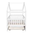 Twin Size Wooden House Bed with Twin Size Trundle, White