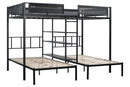 Metal Full over Twin Beds with Shelves/ Sturdy Metal Frame/ Noise-Free Wood Slats/ Comfortable Textilene Guardrail/ Bunk Bed for Three/ Built-in 3-Tier Shelves/ No Box Spring Needed