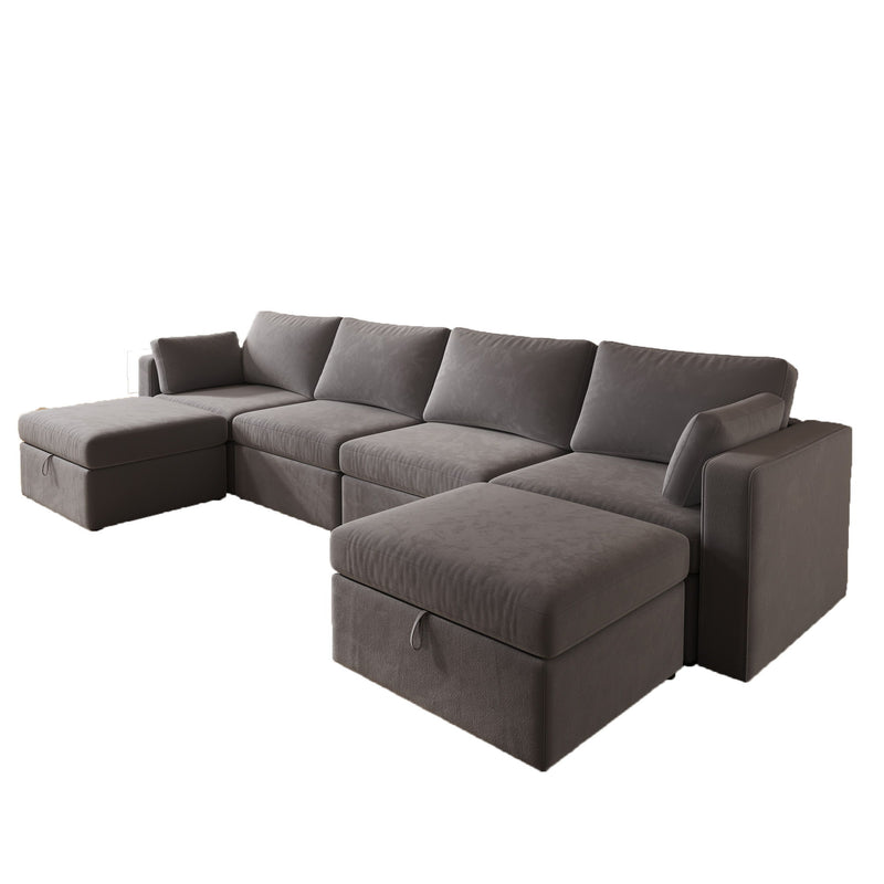 Modern Velvet Modular Sectional Sofa, Convertible Sofa Set With Pillows, Oversized Sectional Couches With Storage Ottomans For Living Room, Loft, Apartment, Office