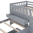 Loft Platform Bed With 7 Drawers And Full Guardrails, Modern L Shaped Space Savin
