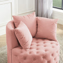 Modern Upholstered Swivel Chair With Button Tufted Design And Movable Wheels
